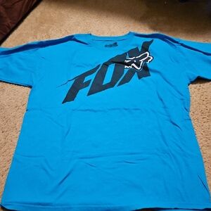 Vintage Fox Mens Large Vibrant Blue Tee with Black Logo